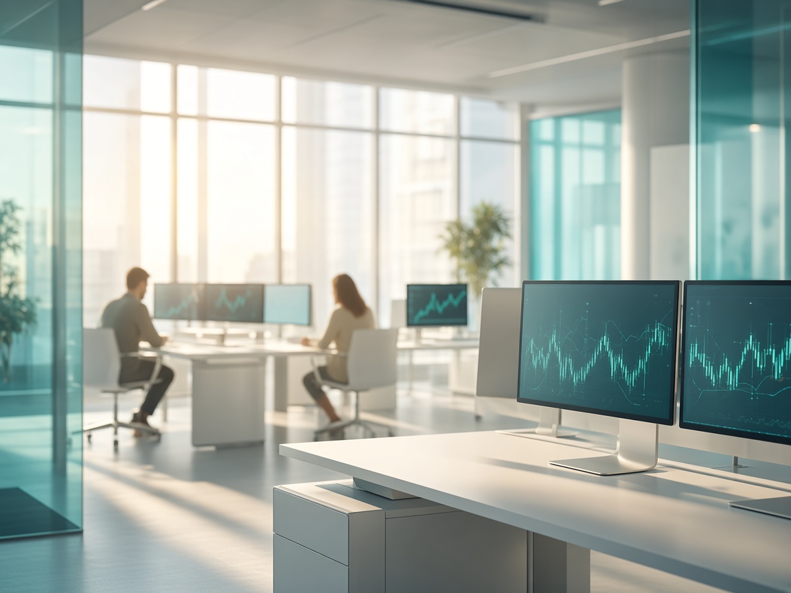 Product- en supportteams van Qubittradeai overleggen in een lichte, hedendaagse kantoorruimte